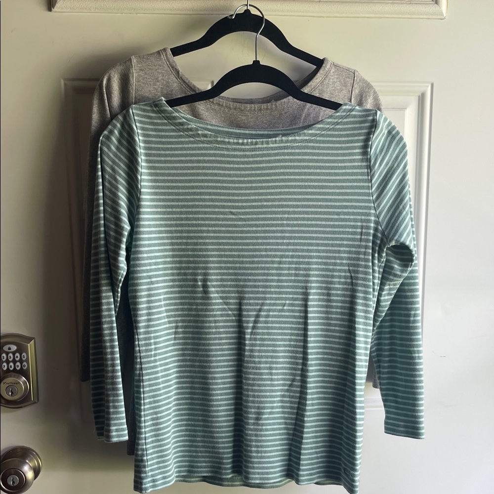 Vineyard Vines, lot of 2 boatneck 3/4 sleeve tops,  gray & stripe, medium.